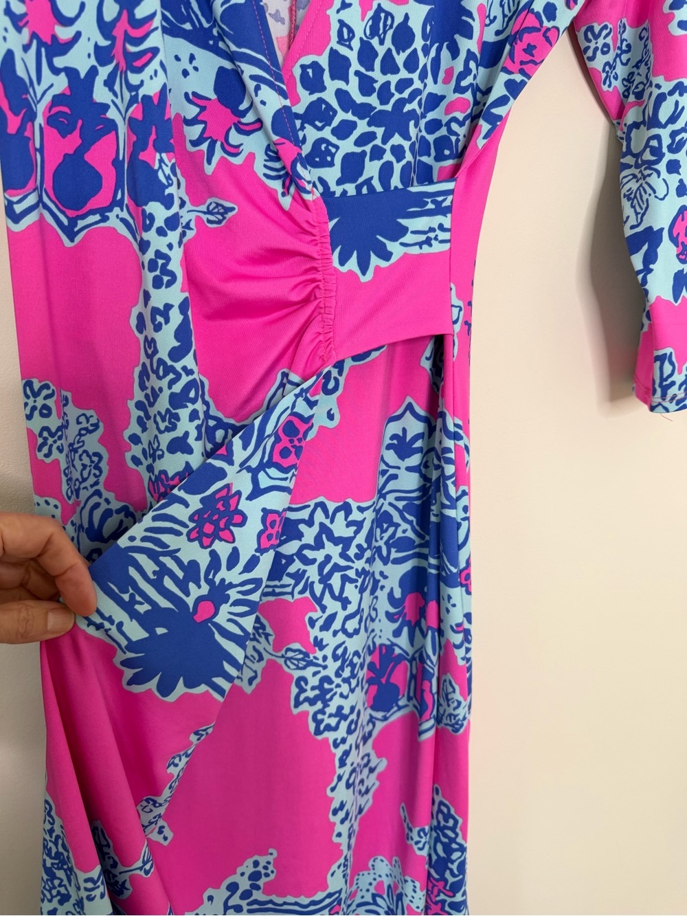 Lilly Pulitzer Pop Pink On The Square Yvette Dress Faux Wrap 3/4 Sleeve Size S - Picture 6 of 11